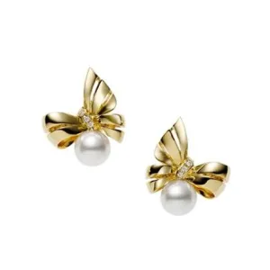 Mikimoto Jeux de Rubans 18ct Yellow Gold 7.25mm Pearl Diamond Earrings