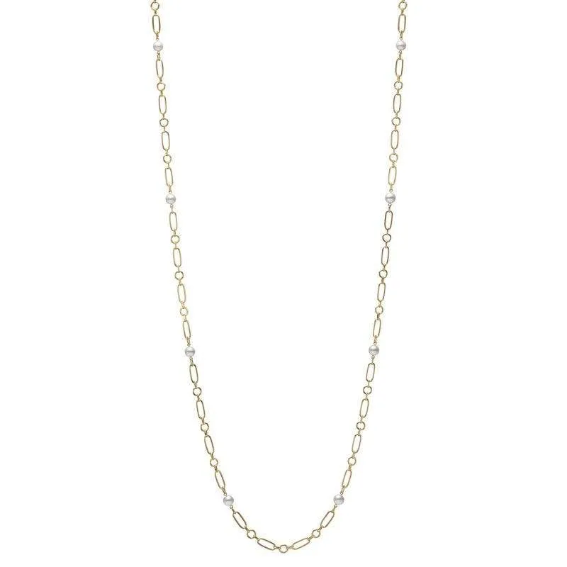 Mikimoto M Code 18ct Yellow Gold White Akoya Pearl Long Necklace