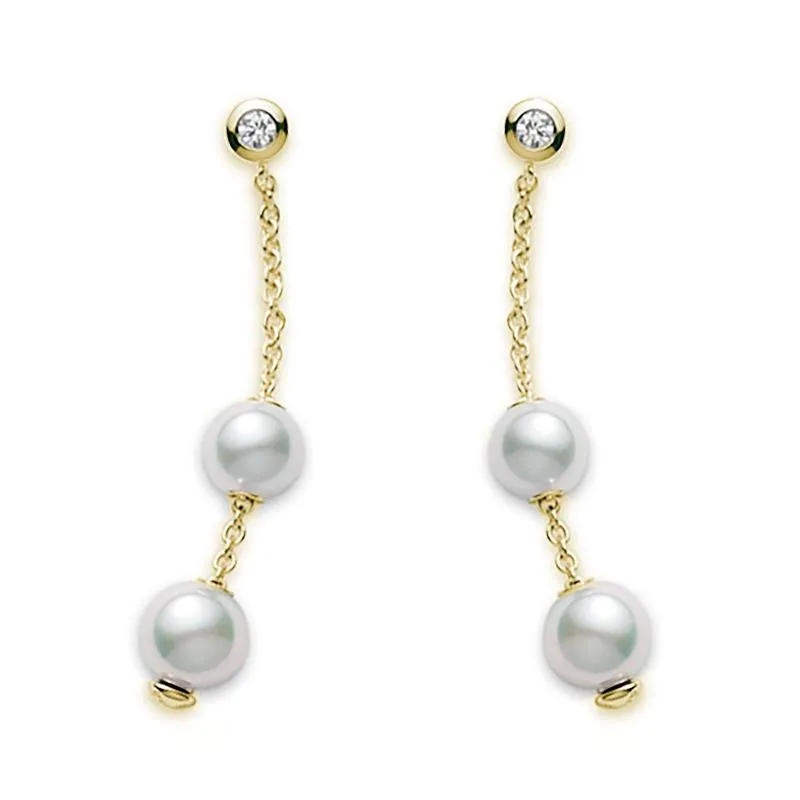 Mikimoto Pearls In Motion 18ct Yellow Gold Diamond Pearl Drop Earrings