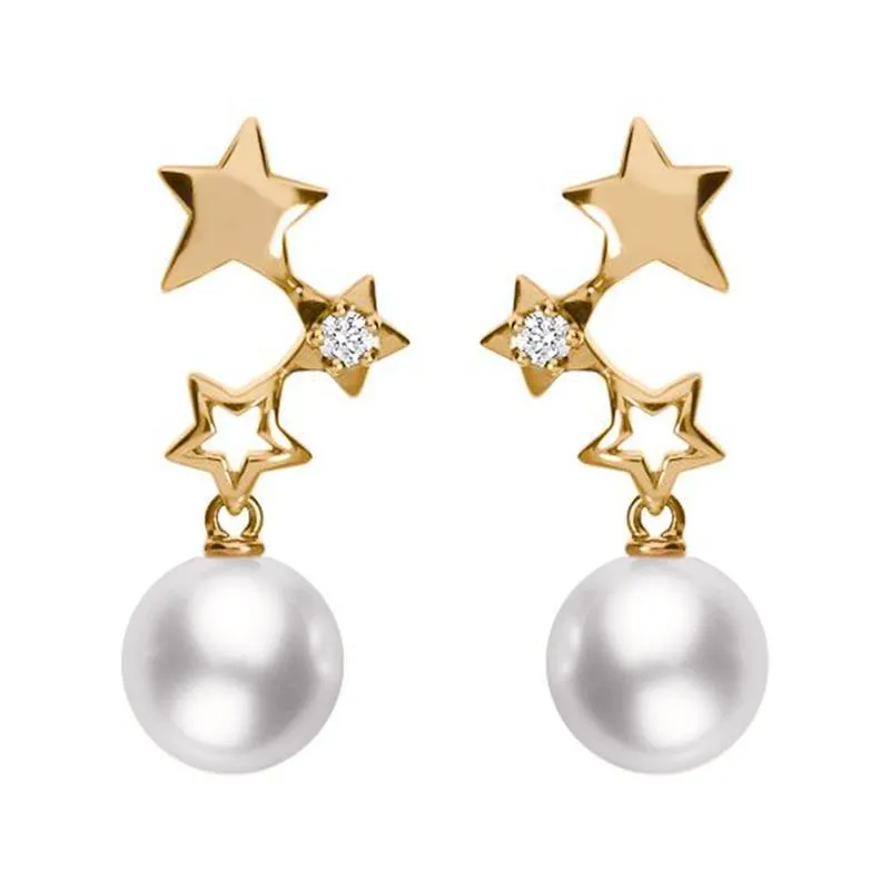 Mikimoto Starry Night 18ct Rose Gold Diamond Pearl Earrings