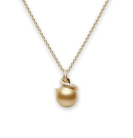 Mikimoto Twist 18ct Yellow Gold Diamond Golden South Sea Pearl Necklace