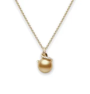 Mikimoto Twist 18ct Yellow Gold Diamond Golden South Sea Pearl Necklace