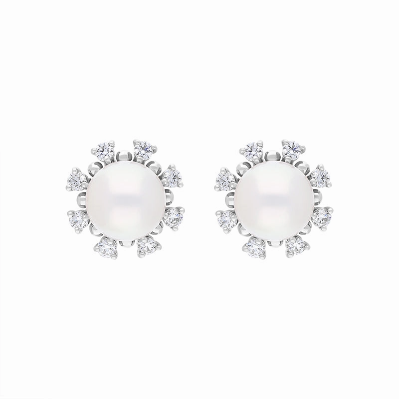 Mikimoto 18ct White Gold Akoya Pearl Diamond Earrings