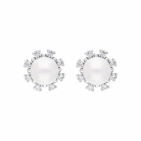 Mikimoto 18ct White Gold Akoya Pearl Diamond Earrings