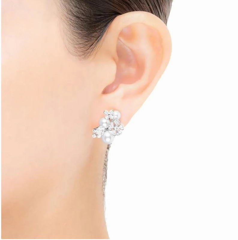 Mikimoto 18ct White Gold Akoya Pearl Diamond Floral Bouquet Stud Earrings