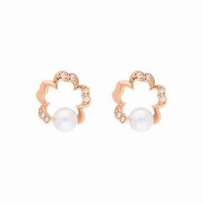 Mikimoto Cherry Blossom 18ct Rose Gold Akoya Pearl Diamond Earrings