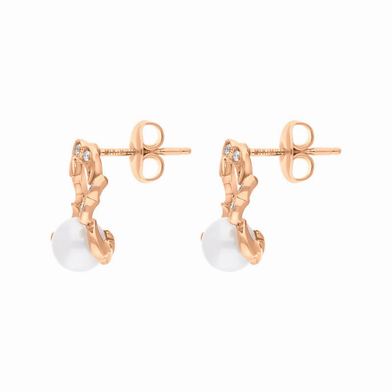 Mikimoto Cherry Blossom 18ct Rose Gold Akoya Pearl Diamond Earrings