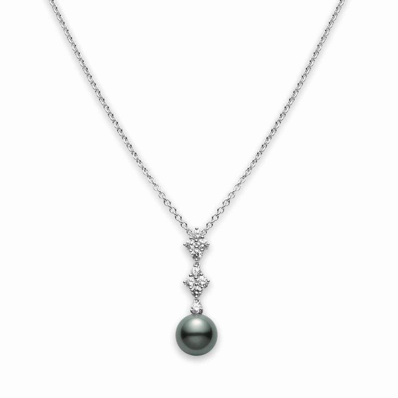 Mikimoto Classic Elegance 18ct White Gold Diamond Black South Sea Pearl Pendant