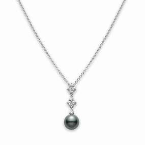 Mikimoto Classic Elegance 18ct White Gold Diamond Black South Sea Pearl Pendant