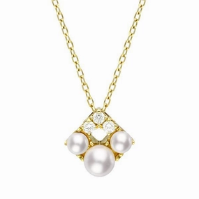 Mikimoto Falling Flakes 18ct Yellow Gold 0.10ct Diamond Pearl Necklace