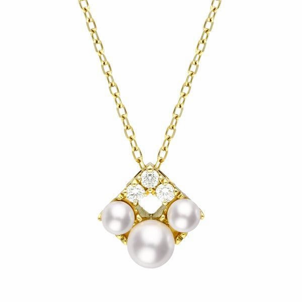 Mikimoto Falling Flakes 18ct Yellow Gold 0.10ct Diamond Pearl Necklace
