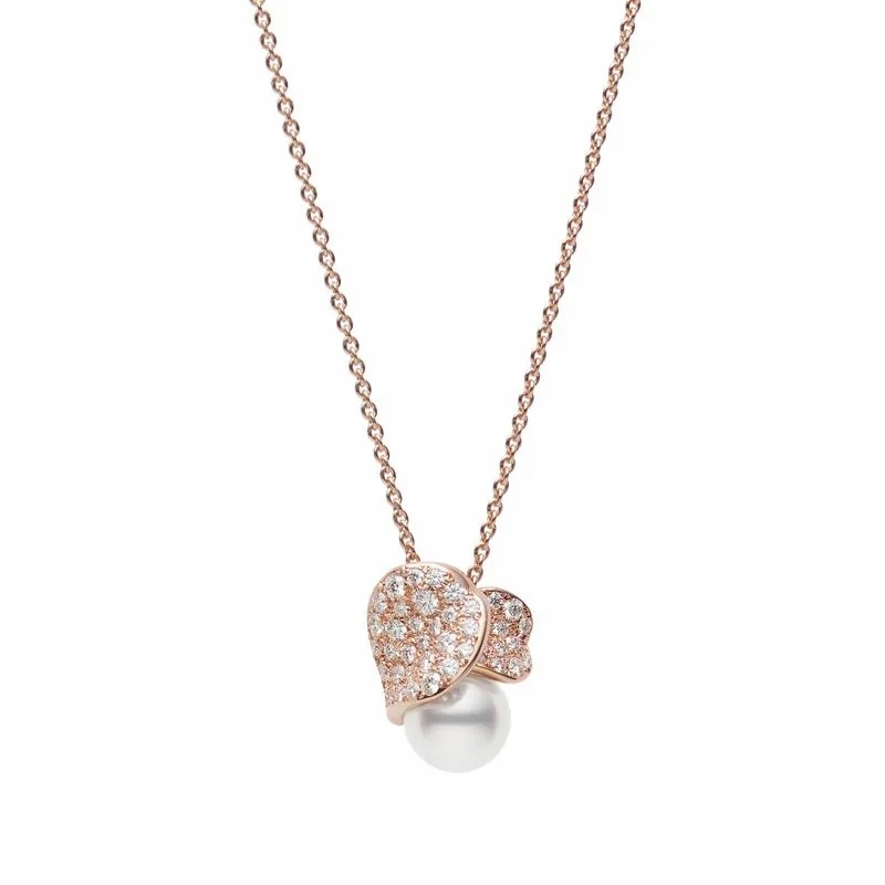 Mikimoto Les Petales Place Vendome 18ct Rose Gold Pearl Diamond Necklace