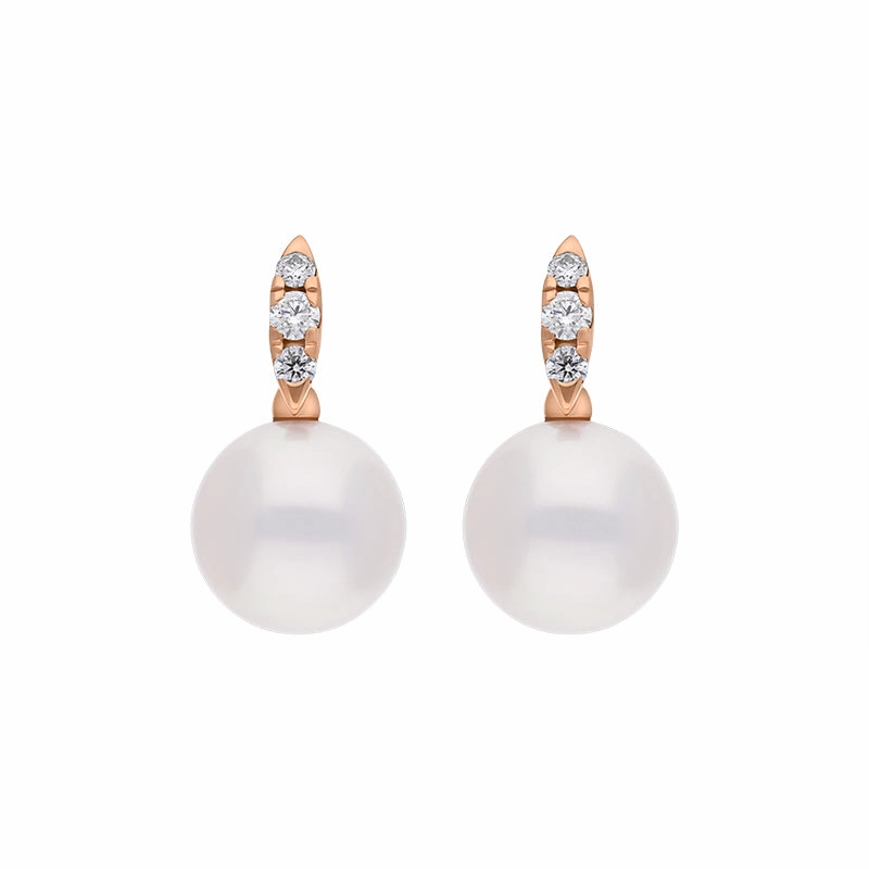 Mikimoto Morning Dew 18ct Rose Gold Akoya Pearl Diamond Stud Earrings