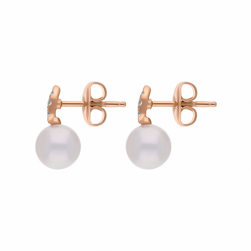 Mikimoto Morning Dew 18ct Rose Gold Akoya Pearl Diamond Stud Earrings