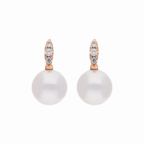 Mikimoto Morning Dew 18ct Rose Gold Akoya Pearl Diamond Stud Earrings