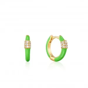 Neon Green Enamel Carabiner Gold Huggie Hoop Earrings E040-01G-NG