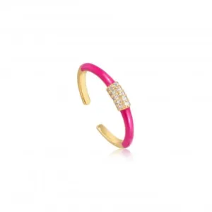 Neon Pink Enamel Carabiner Gold Adjustable Ring R040-01G-NP