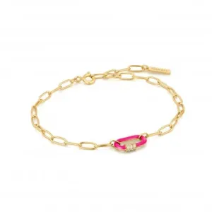 Neon Pink Enamel Carabiner Gold Bracelet B040-01G-NP
