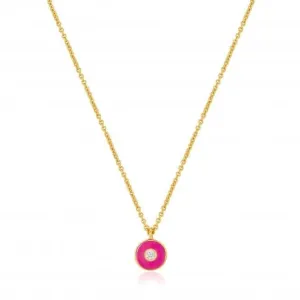 Neon Pink Enamel Disc Gold Necklace N040-02G-NP
