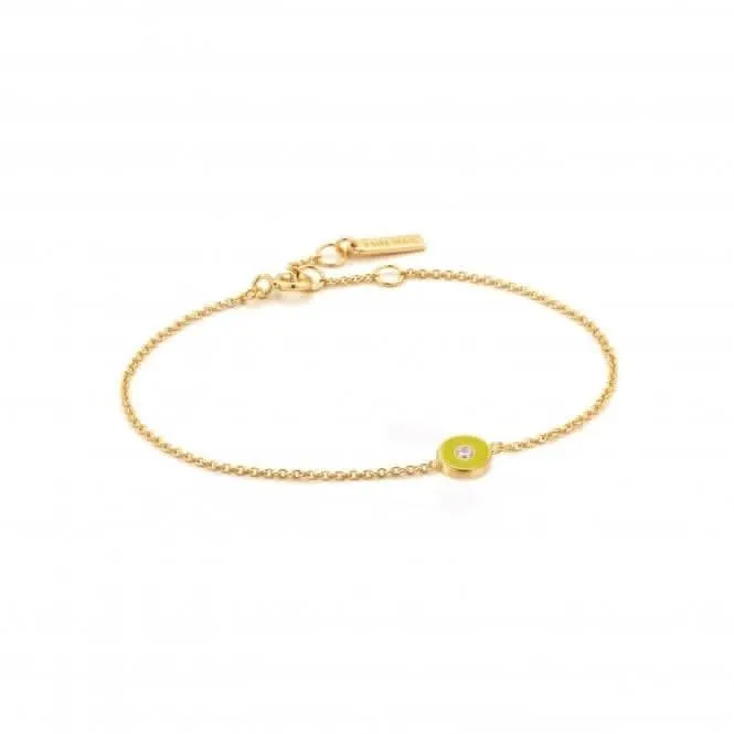 Neon Yellow Enamel Disc Gold Bracelet B040-02G-NY