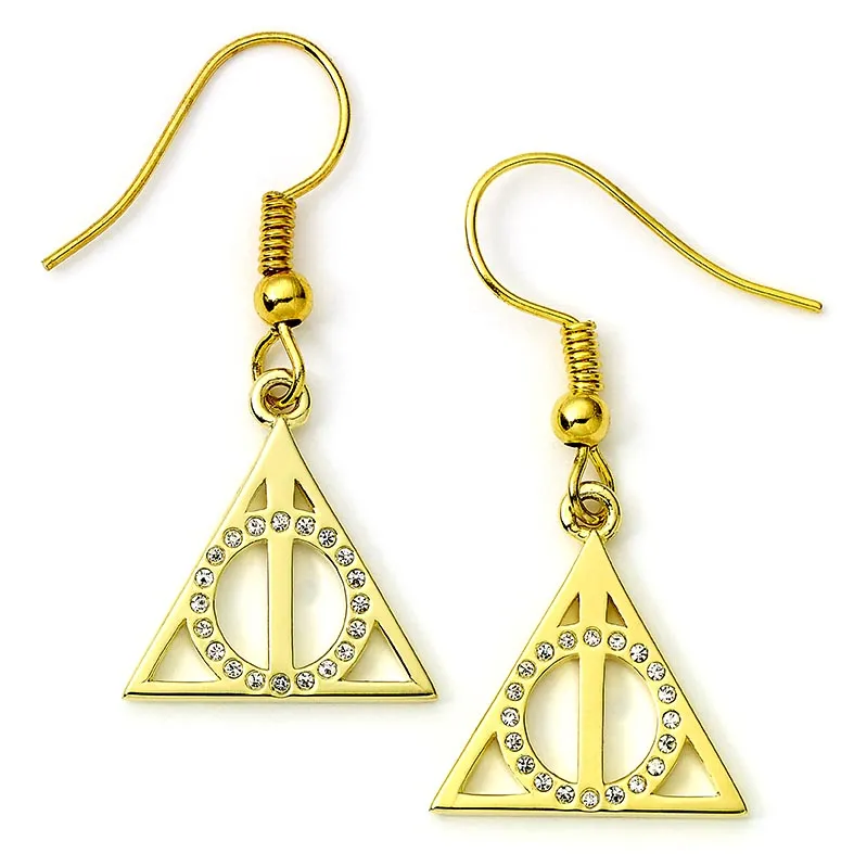 Official Harry Potter Gold Plated Sterling Silver Deathly Hallows Drop Earrings