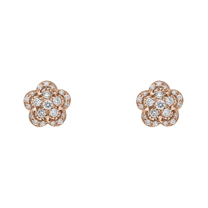 Pasquale Bruni Figlia Dei Fiori 18ct Rose Gold White and Champagne Diamond Flower Stud Earrings