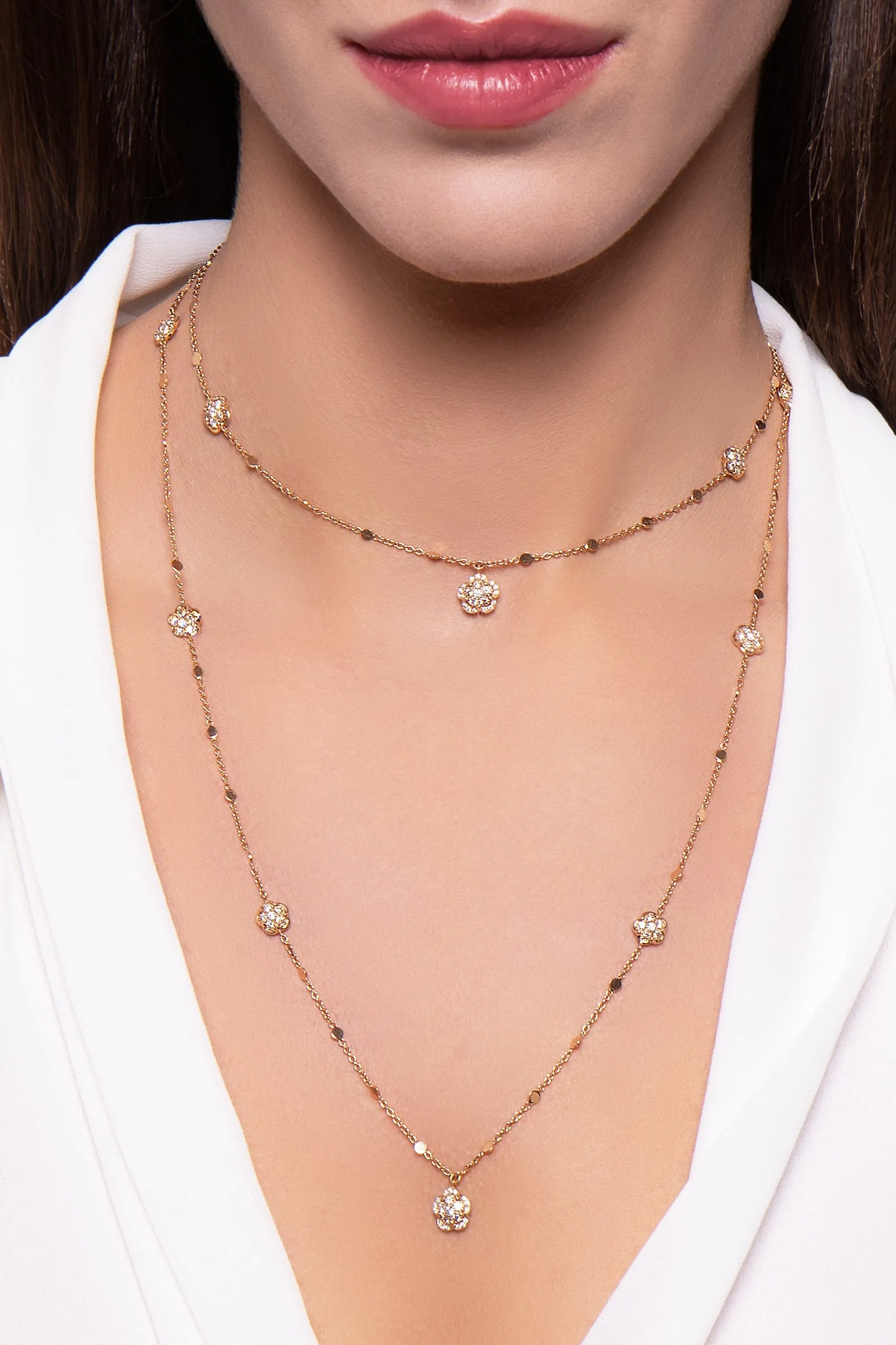 Pasquale Bruni Figlia Dei Fiori 18ct Rose Gold White and Champagne Diamond Sautoir Necklace