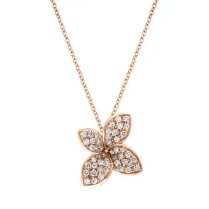 Pasquale Bruni Petit Garden 18ct Rose Gold 0.34ct White and Champagne Diamond Flower Pendant Necklace