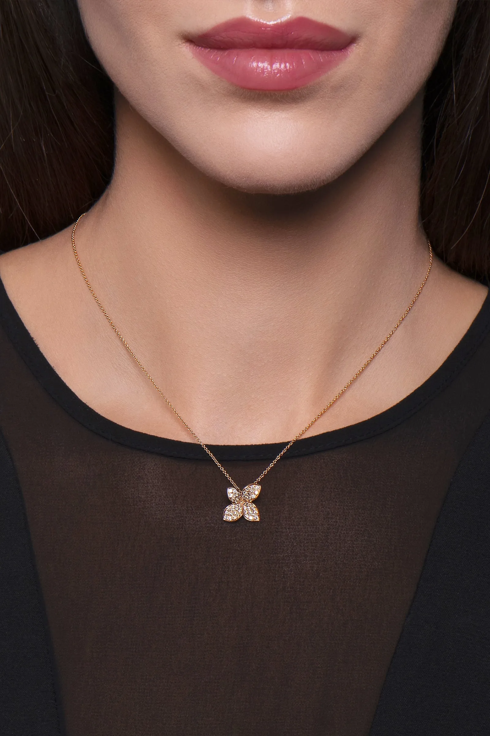 Pasquale Bruni Petit Garden 18ct Rose Gold 0.34ct White and Champagne Diamond Flower Pendant Necklace