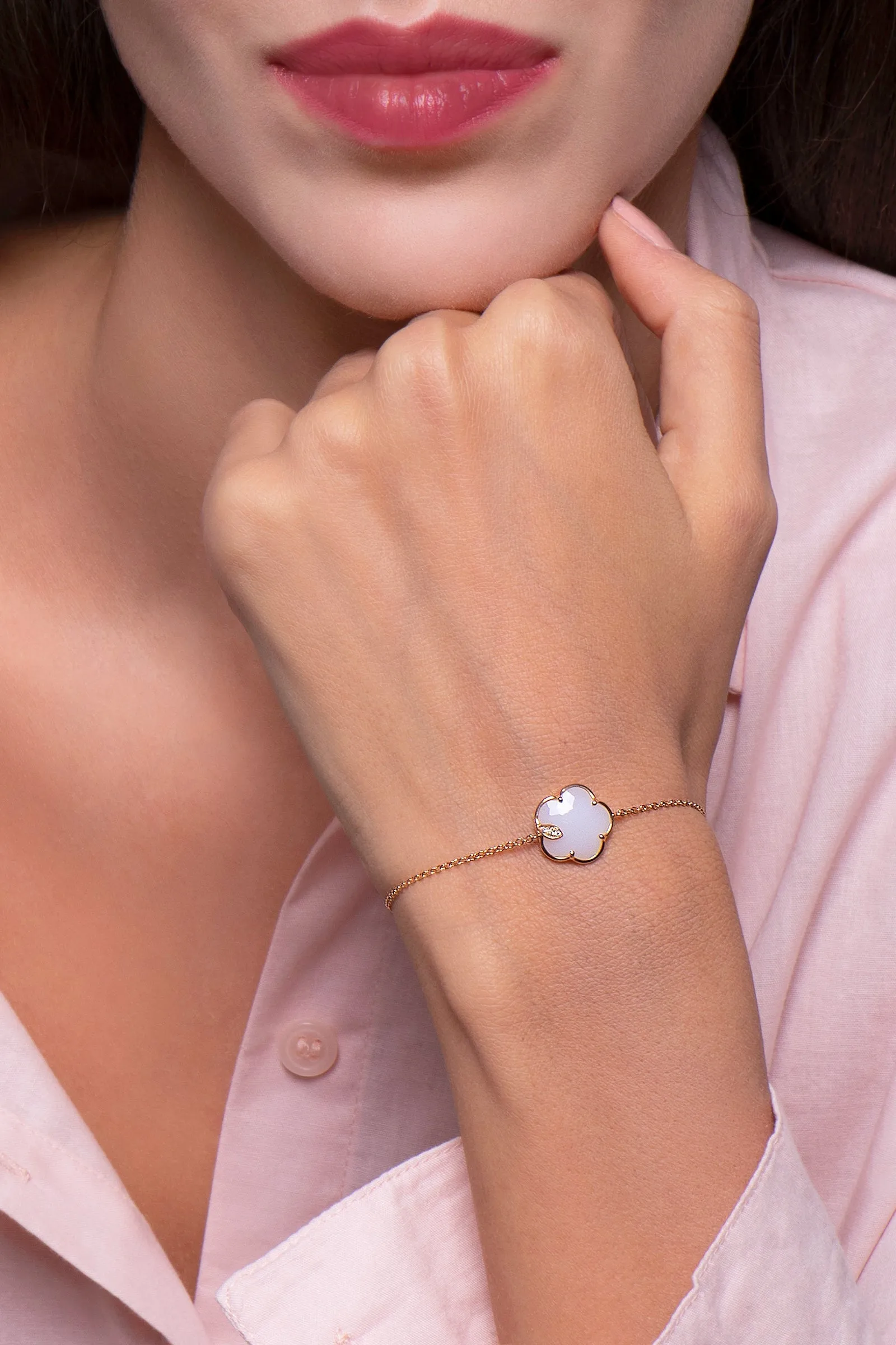 Pasquale Bruni Petit Joli 18ct Rose Gold White and Champagne Diamond Agate Bracelet