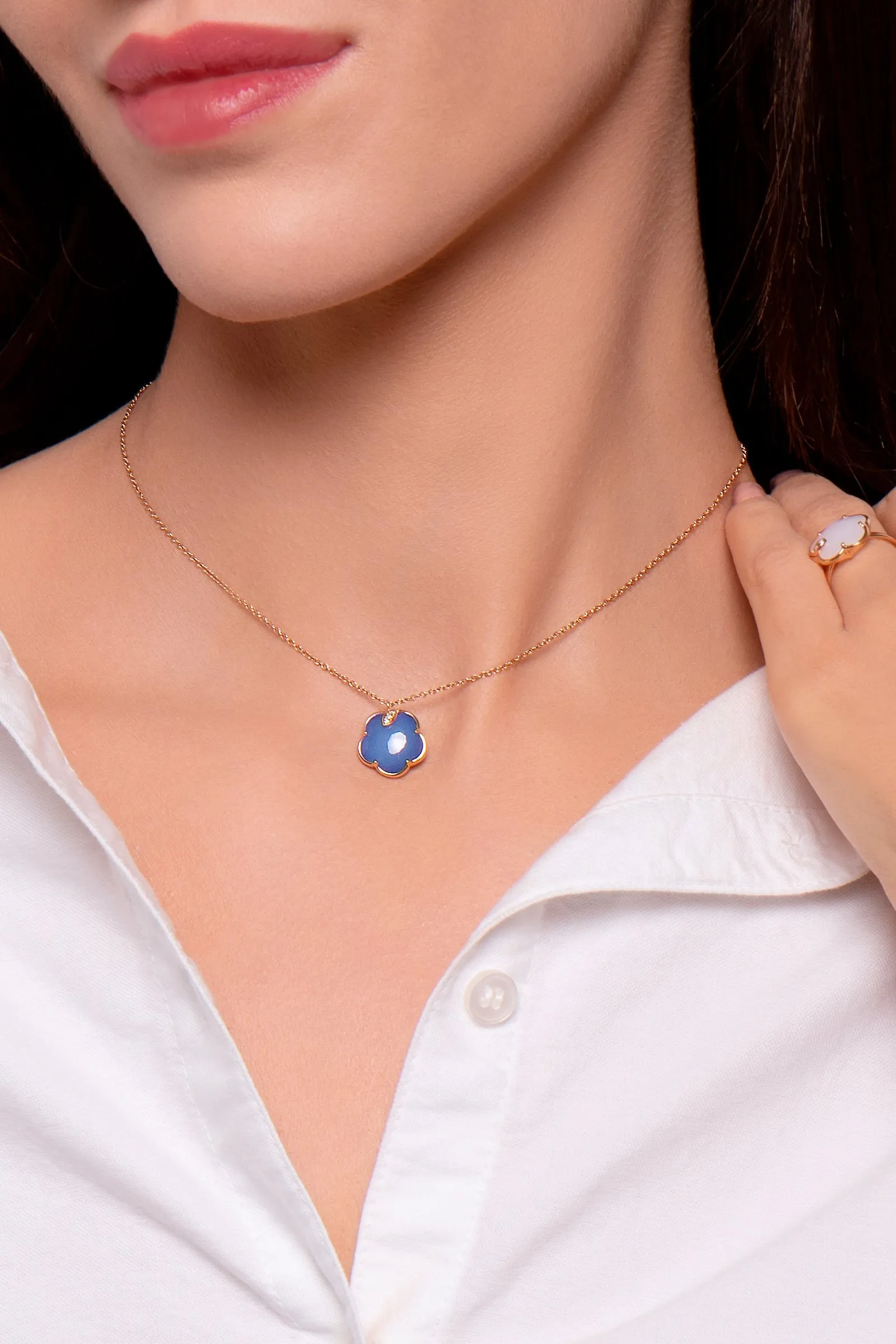 Pasquale Bruni Petit Joli 18ct Rose Gold White and Champagne Diamond Agate Lapis Lazuli Doublet Necklace