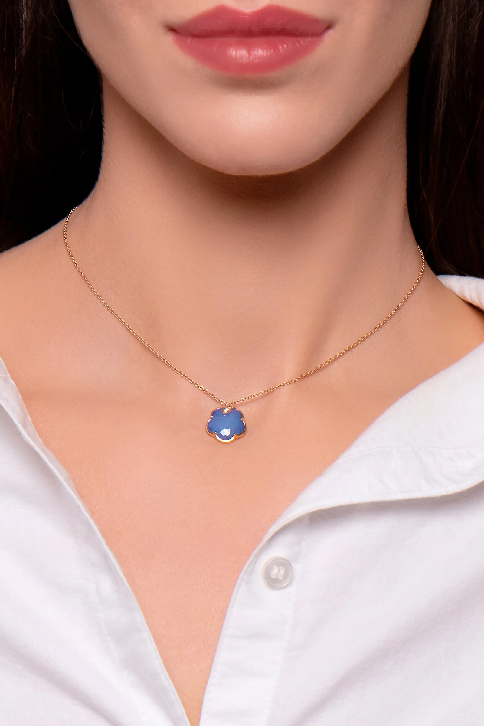 Pasquale Bruni Petit Joli 18ct Rose Gold White and Champagne Diamond Agate Lapis Lazuli Doublet Necklace