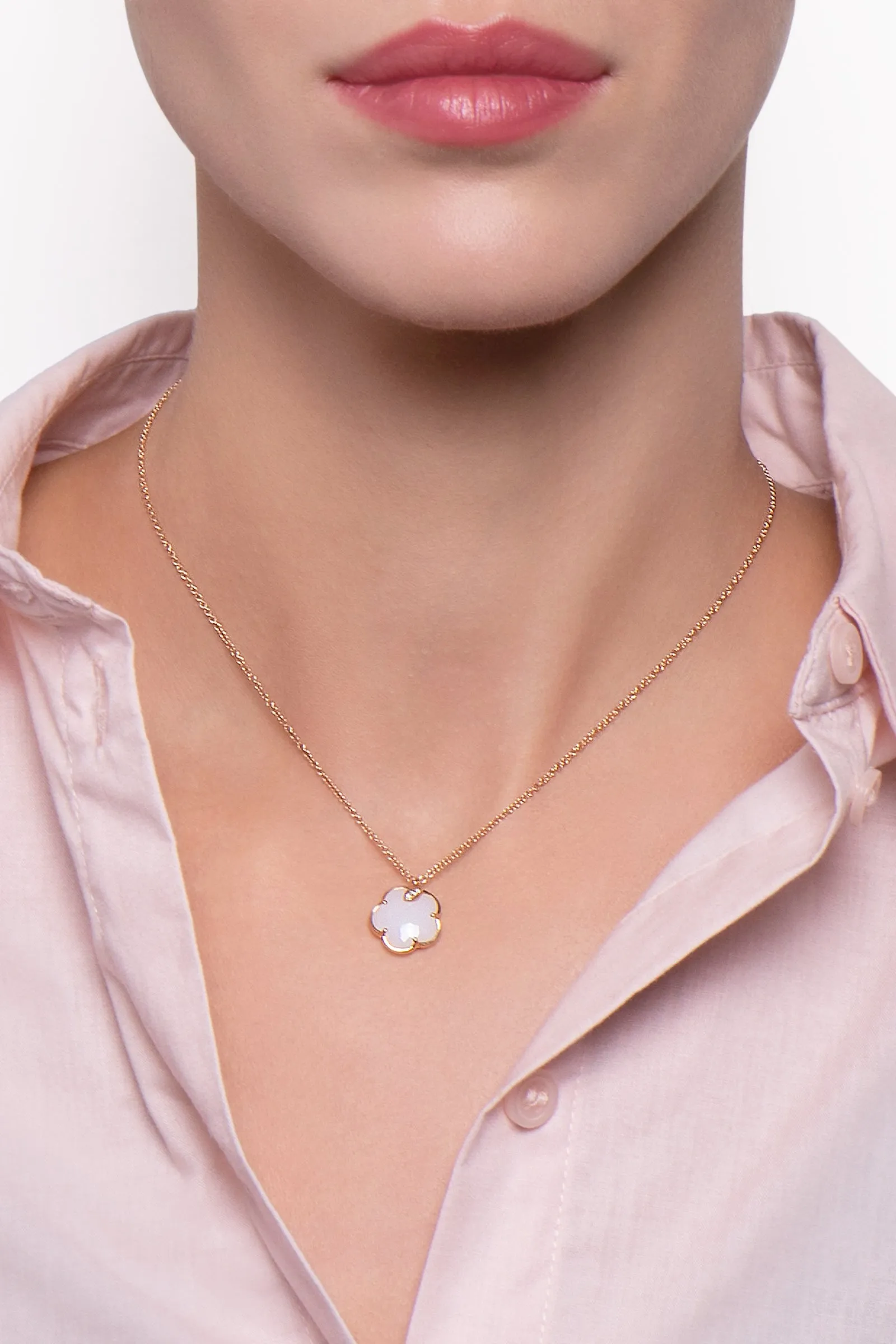 Pasquale Bruni Petit Joli 18ct Rose Gold White and Champagne Diamond Agate Necklace