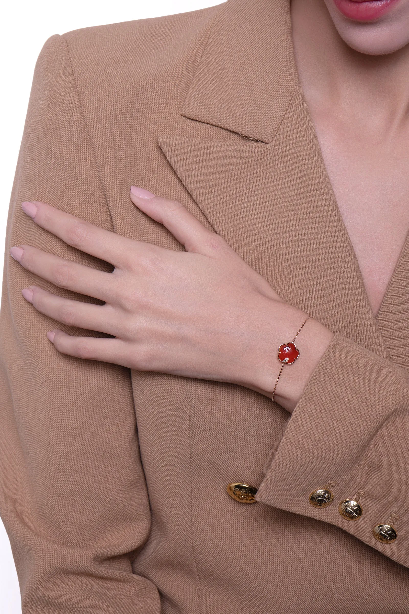 Pasquale Bruni Petit Joli 18ct Rose Gold White and Champagne Diamond Carnelian Bracelet