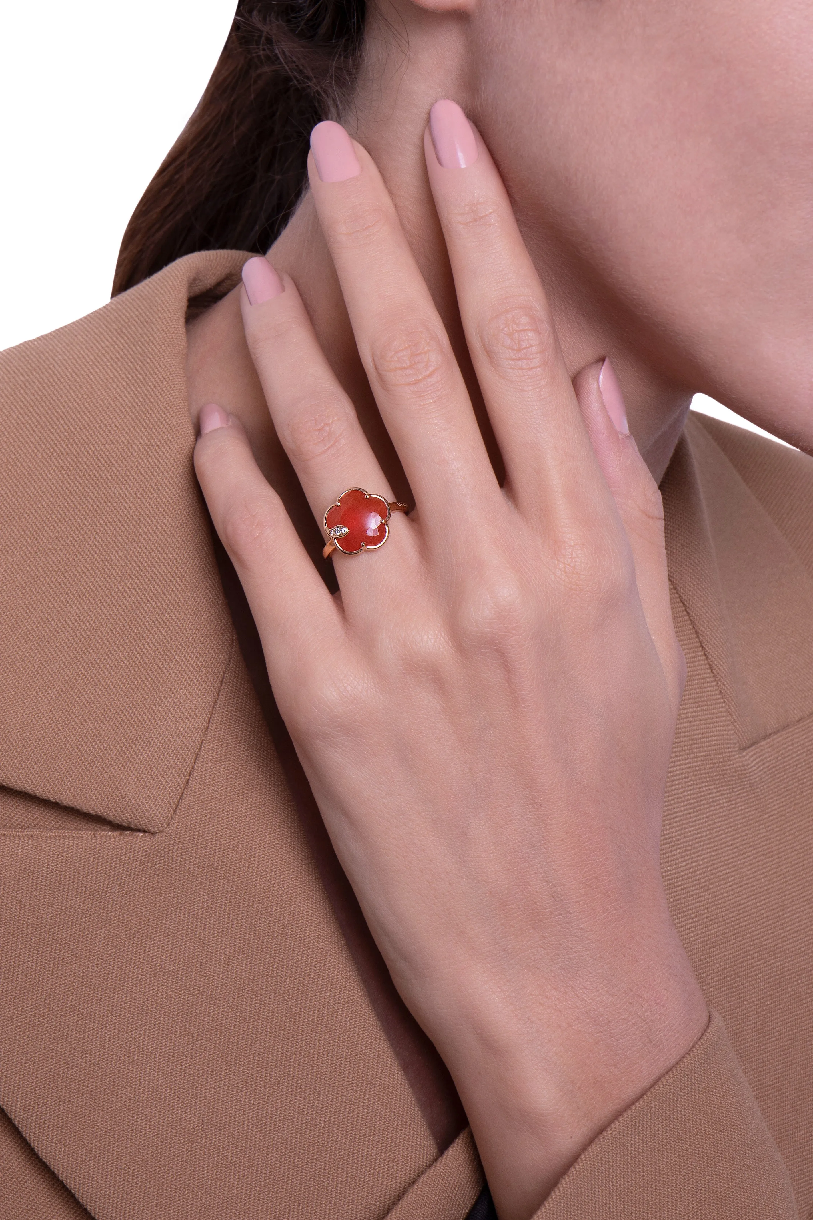 Pasquale Bruni Petit Joli 18ct Rose Gold White and Champagne Diamond Carnelian Ring
