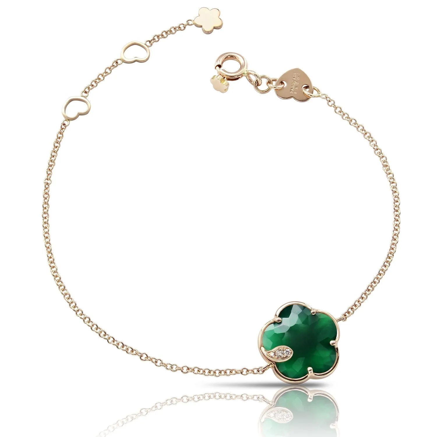 Pasquale Bruni Petit Joli 18ct Rose Gold White and Champagne Diamond Green Agate Bracelet