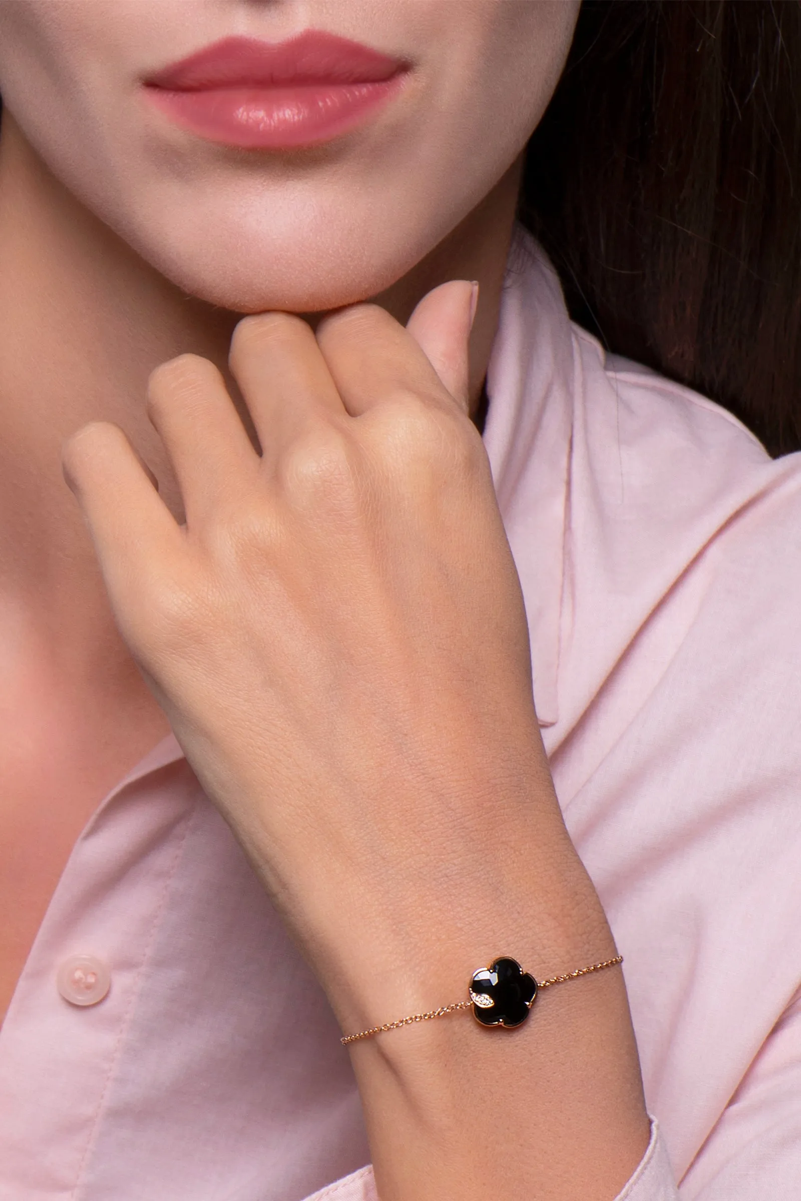 Pasquale Bruni Petit Joli 18ct Rose Gold White and Champagne Diamond Onyx Bracelet