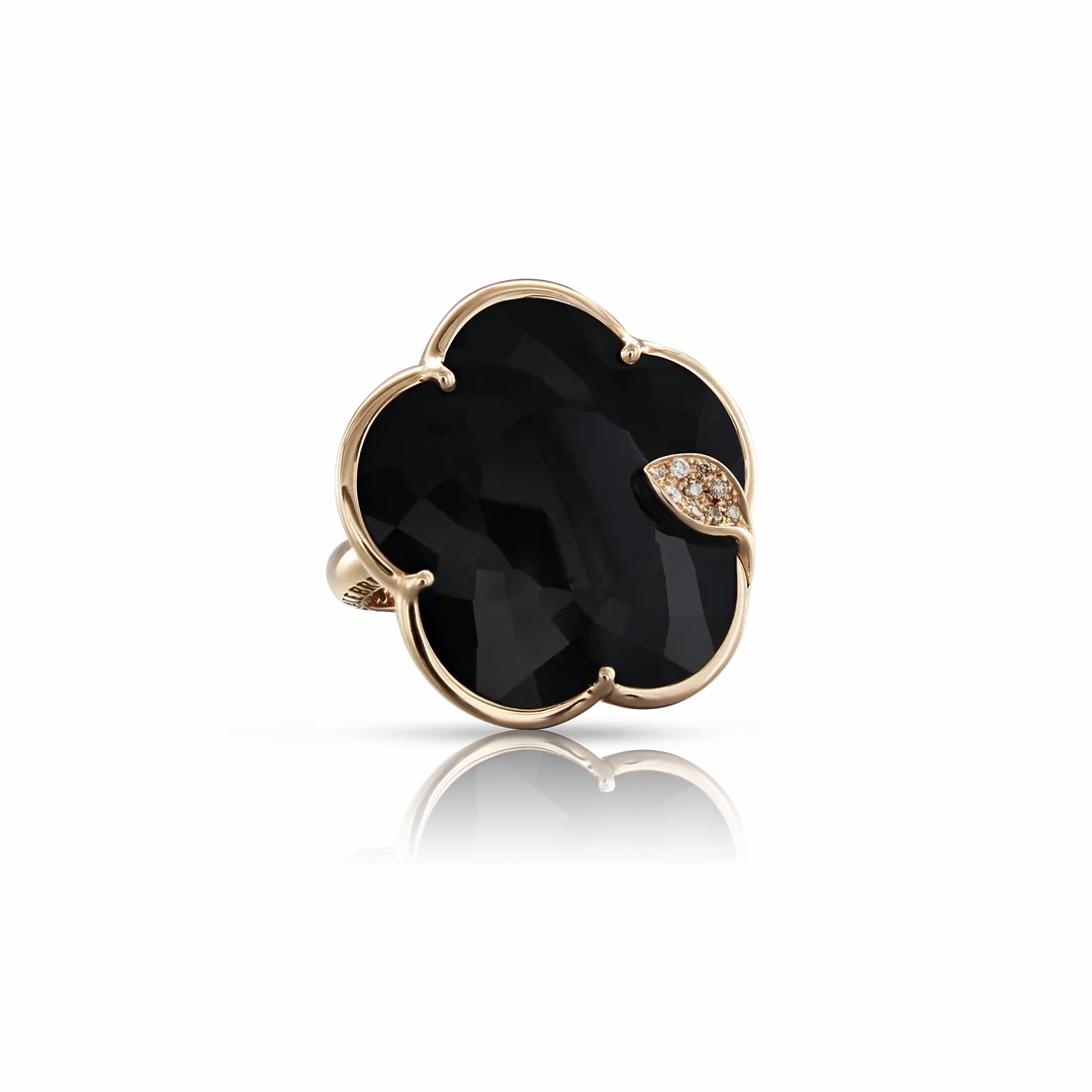 Pasquale Bruni Ton Joli 18ct Rose Gold White and Champagne Diamond Onyx Ring