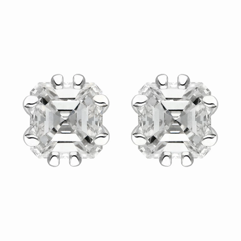 Platinum 0.54ct Diamond Ascher Cut Stud Earrings D