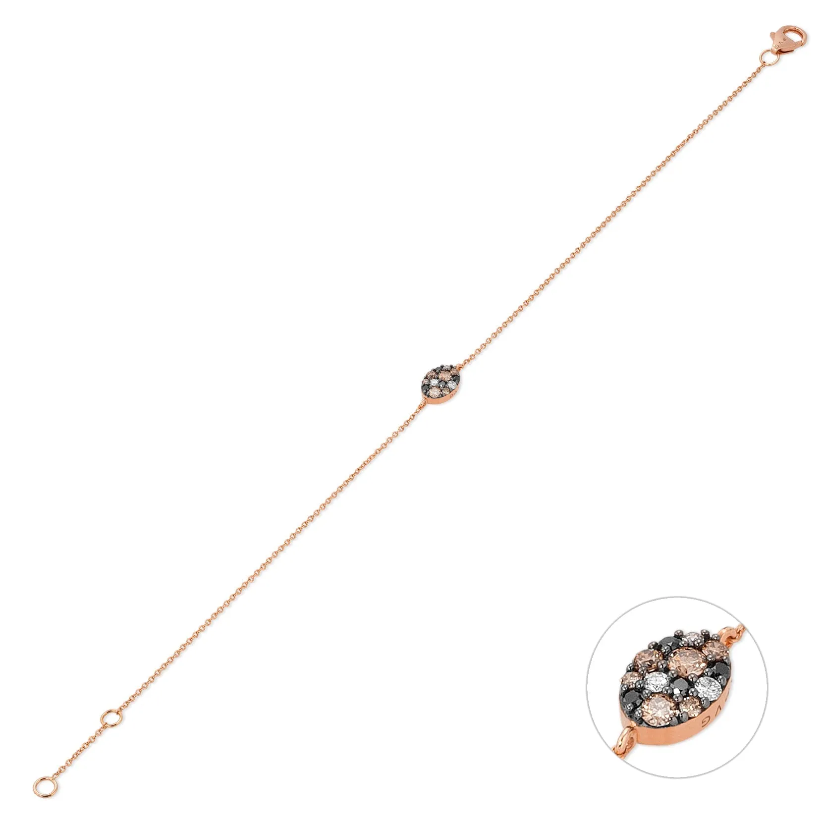Ponte Vecchio 18ct Rose Gold 0.17ct Coloured Diamond Chain Bracelet