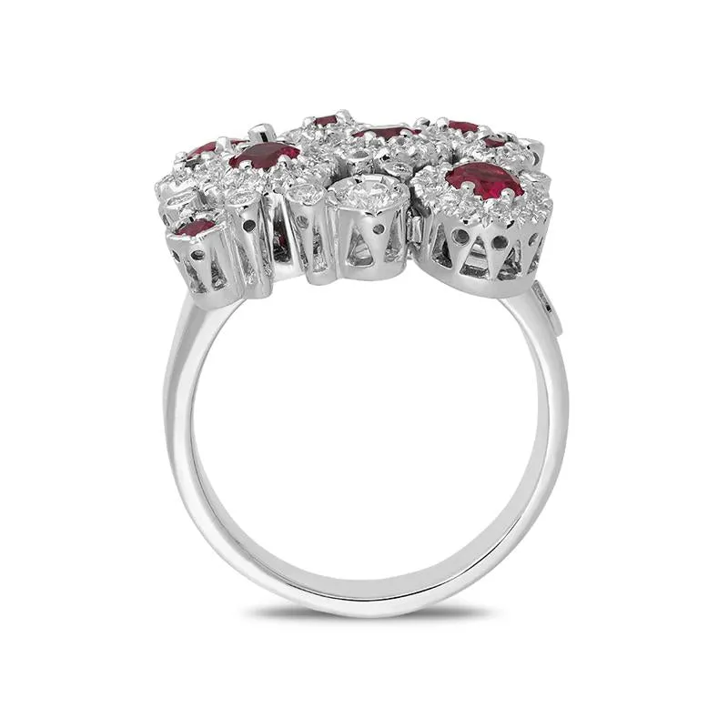 Ponte Vecchio 18ct White Gold 1.46ct Ruby Diamond Square Ring D