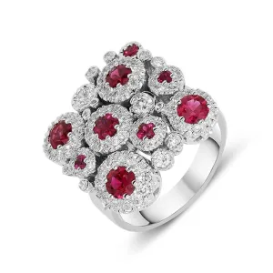 Ponte Vecchio 18ct White Gold 1.46ct Ruby Diamond Square Ring D