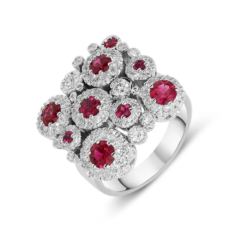 Ponte Vecchio 18ct White Gold 1.46ct Ruby Diamond Square Ring D