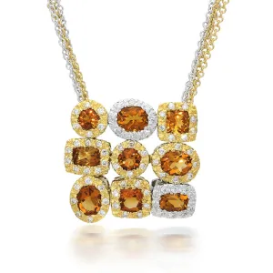 Ponte Vecchio 18ct Yellow Gold Citrine Diamond Cluster Necklace