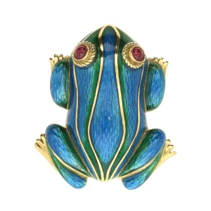 Ponte Vecchio 18ct Yellow Gold Ruby Enamel Frog Brooch
