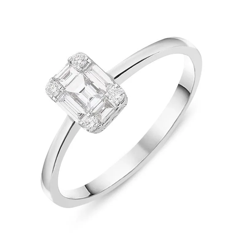 Ponte Vecchio Benvenuto 18ct White Gold 0.36ct Diamond Baguette Cluster Ring D