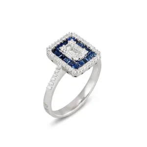 Ponte Vecchio Benvenuto 18ct White Gold 0.80ct Sapphire Diamond Cluster Ring