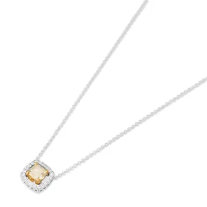 Ponte Vecchio Benvenuto 18ct White Gold Yellow Diamond Cushion Cut Cluster Pendant Necklace