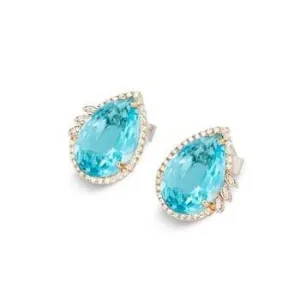 Ponte Vecchio Blue Moon 18ct Rose Gold 15.00ct Sky Topaz Diamond Pear Cut Earrings