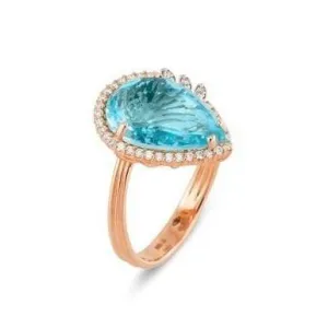 Ponte Vecchio Blue Moon 18ct Rose Gold 7.00ct Sky Topaz Diamond Pear Cut Ring
